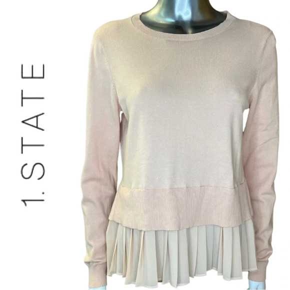 1 State Long Sleeve Peach Colored Sweater with Pleated False  Shirt Medium - Picture 1 of 6